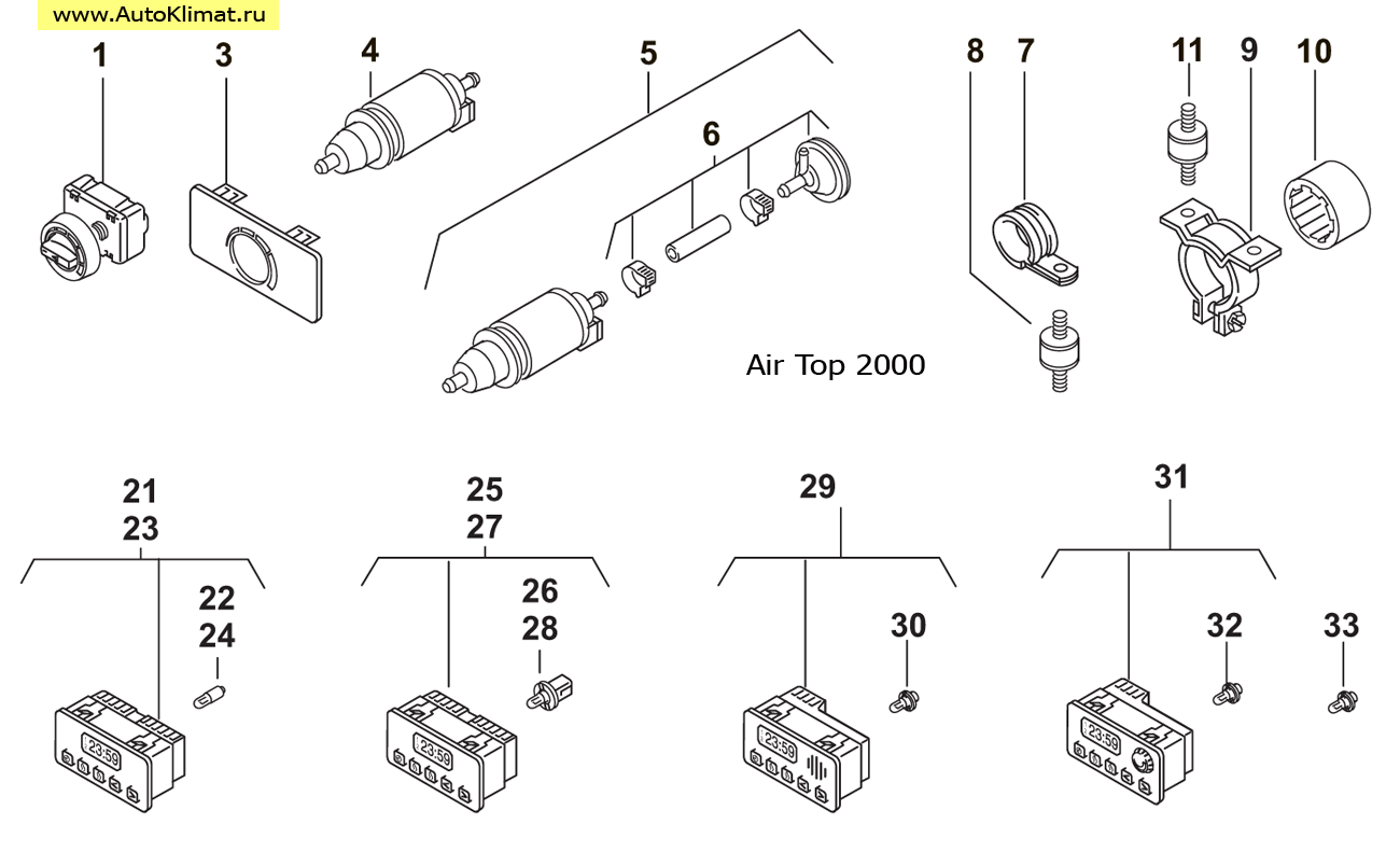 63399A Таймер 1529 24В - автономный отопитель Вебасто (Webasto) Air Top 2000/2000 S, DBW/BBW 46, DBW 2010/2012/2016, DBW 2020/230/300/350, HL 90, Thermo 90/90 S, Thermo 90 ST