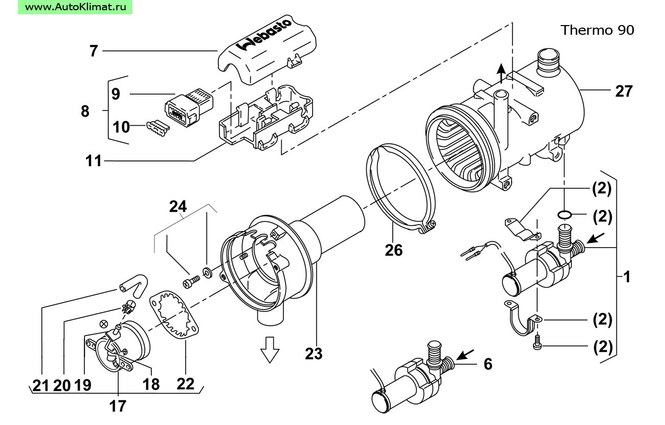 9011521A Монтажный комплект для помпы U4846 - автономный отопитель Вебасто (Webasto) Thermo 90/90 S, Thermo 90 ST
