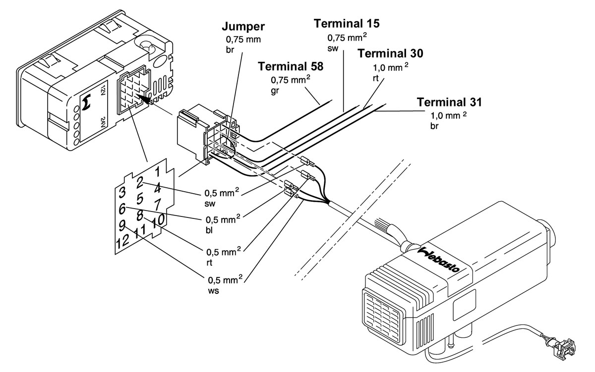 Схема подключения отопителя Air Top 2000 с комби-таймером